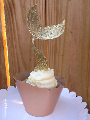Gold Glitter mermaid tail fin cupcake picks