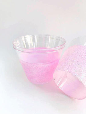plastic cups in pink glitter