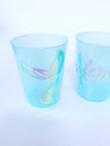 Mermaid birthday party plastic cups in blue aqua