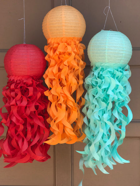 Jellyfish Lanterns-Orange, Red and Aqua