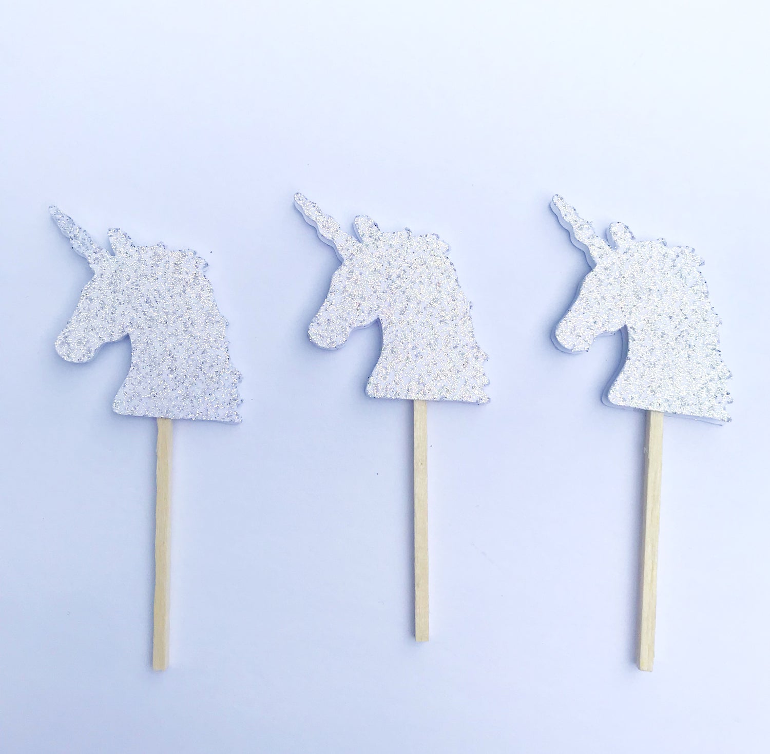 white glitter unicorn cupcake toppers