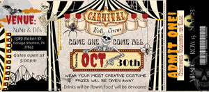 Halloween Circus CarnEVIL Ticket Invitation