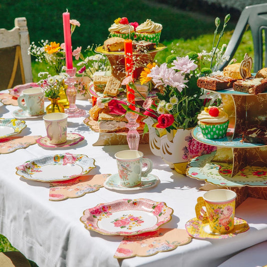 Vintage Paper Teacups and Saucers Set