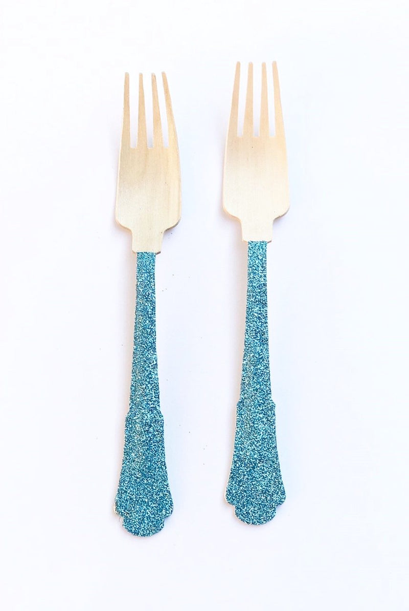 Blue fancy wooden forks