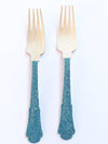 Elegant wooden blue glitter forks