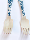 wooden forks with blue flower print just for garden party