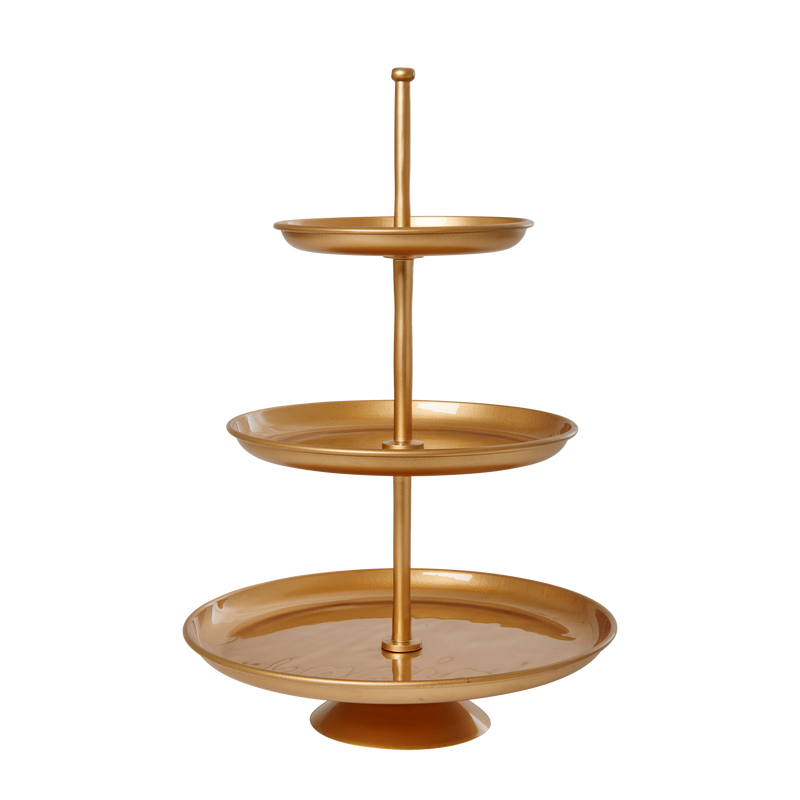 gold metal cake stand for entertaining