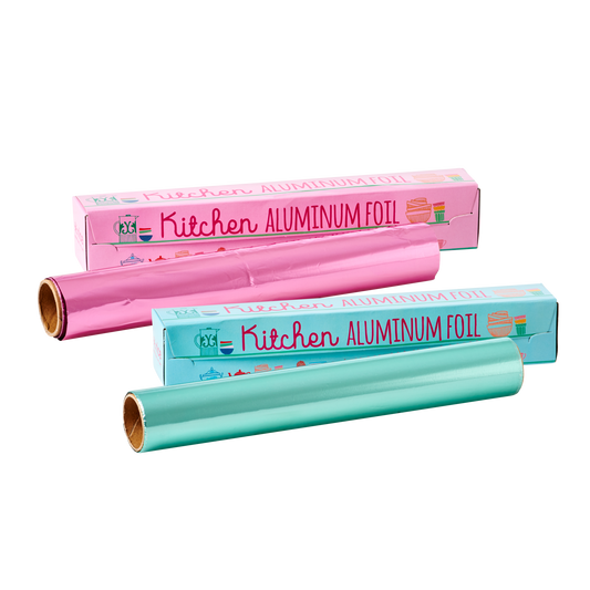 pink and aqua aluminum foil