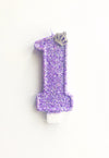 Large princess birthday candle with lavender glitter and tiara