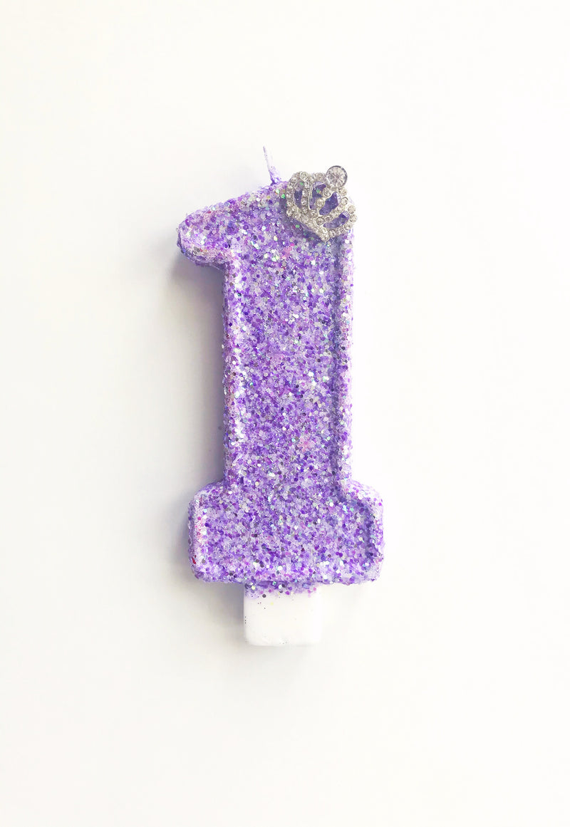 Lavender Glitter Princess candle with Tiara| Large Glitter Candle| 5 inch| Birthday Candle