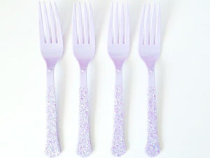 lavender glitter plastic forks