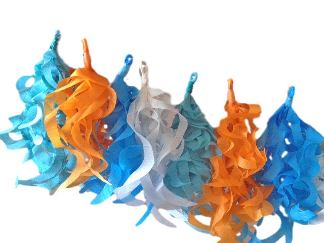 Orange, blue and white paper tassel garland by Republic Of Party