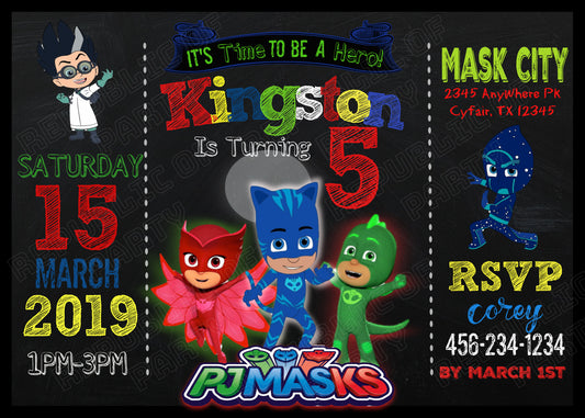 PJ Mask Birthday Invitation