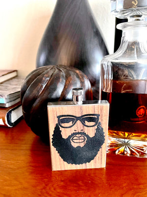 Bearded Man Rustic Wood Stainless Hip Flask