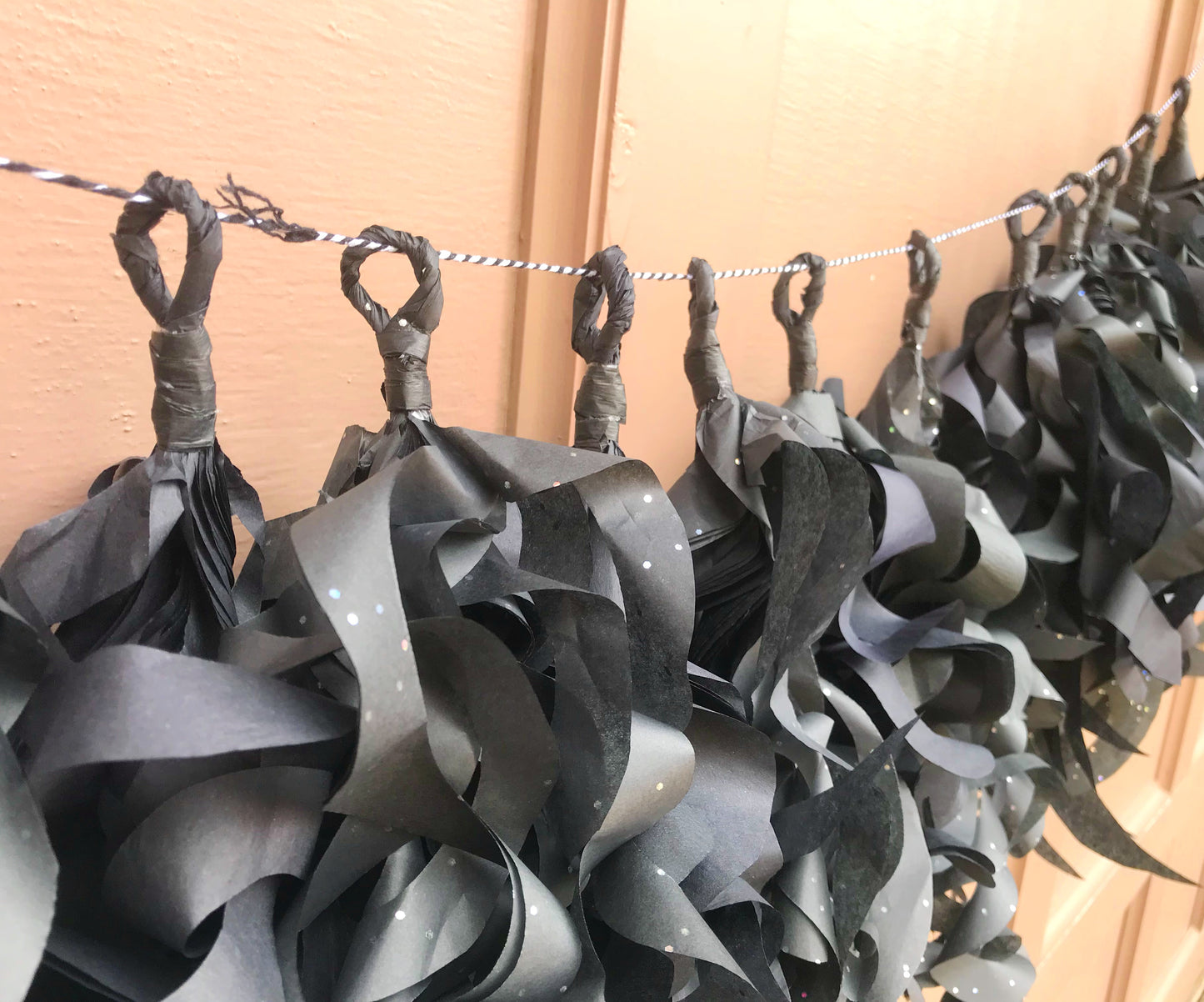 Black Glitter Tissue Tassel Garland