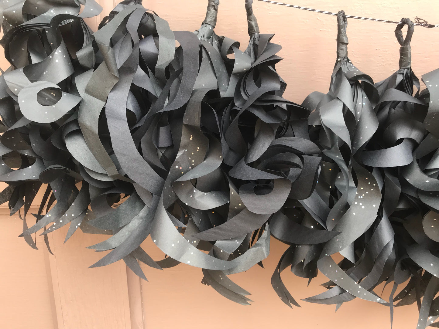 Black Glitter Tissue Tassel Garland