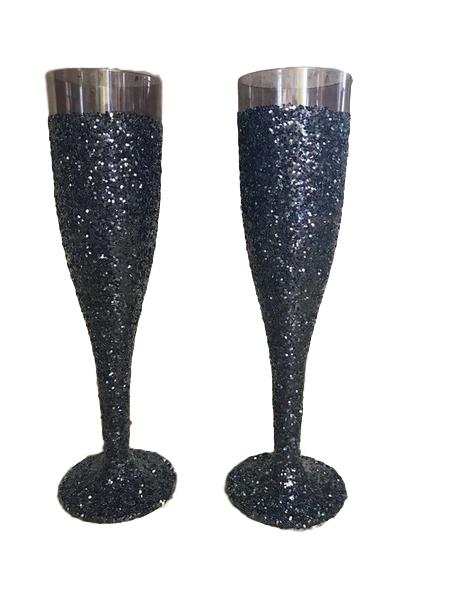 Black on Black Glitter Champagne Flutes