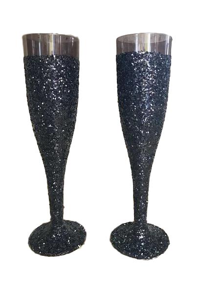 Black glitter toasting champagne flutes
