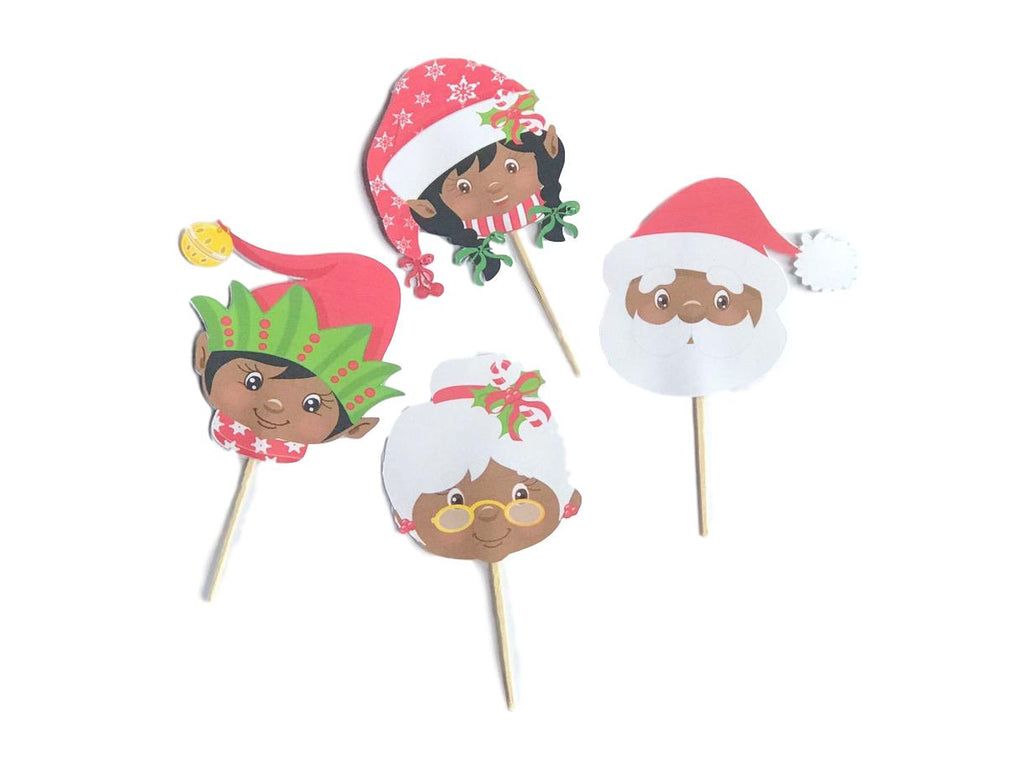 Black Christmas Cupcake Toppers, Black santa, Black Mrs. Clause, Black Elves, Diverse Christmas, African Christmas toppers