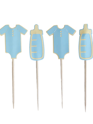 Blue baby bottle and onsie toppers