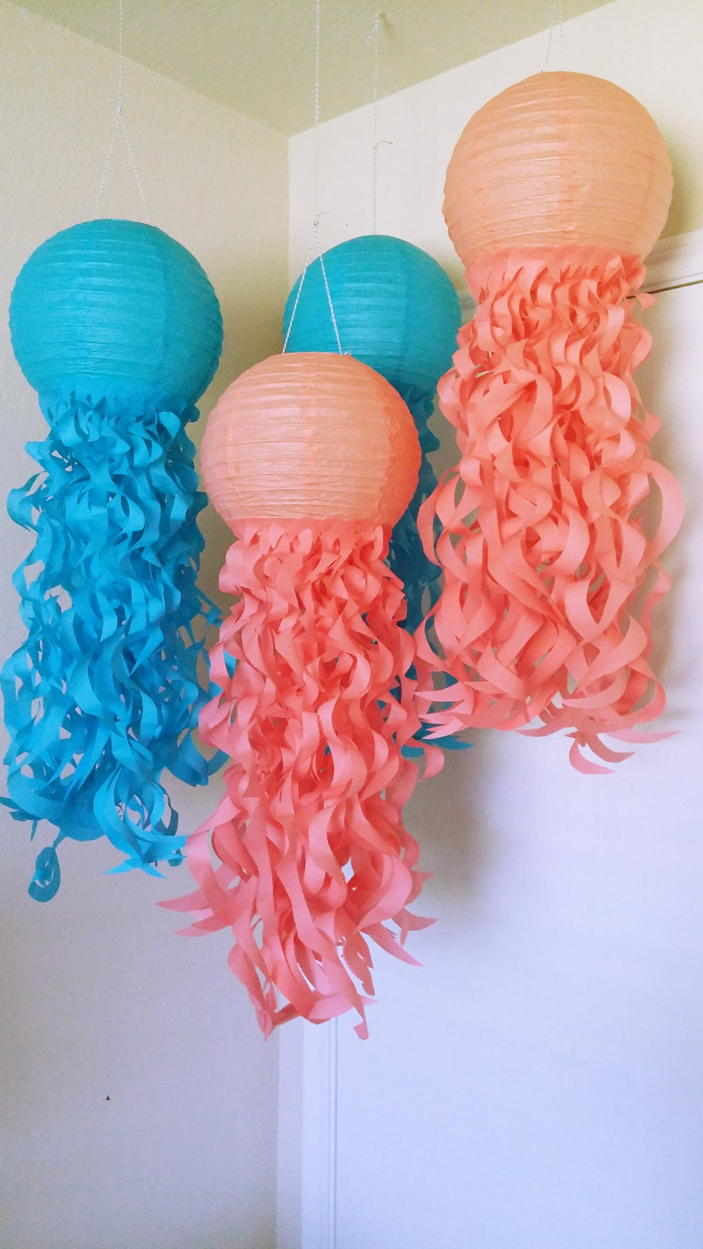 Mermaid Party jellyfish lanterns, Under the sea party, coral and turquoise paper lanterns