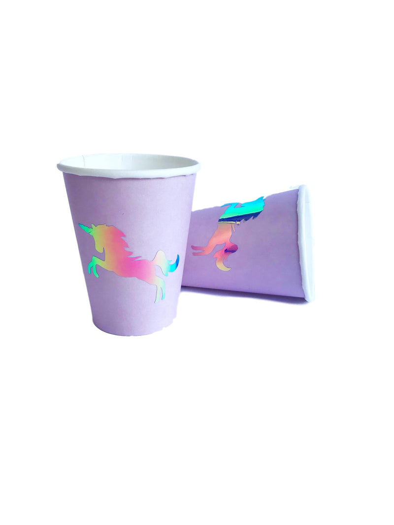 purple cups with holographic unicorn