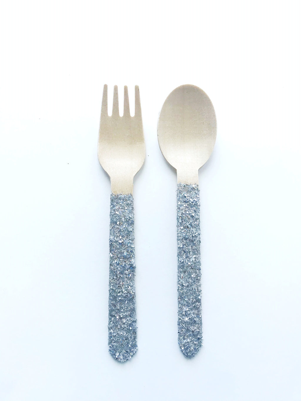 sliver glitter wooden spoon and fork set