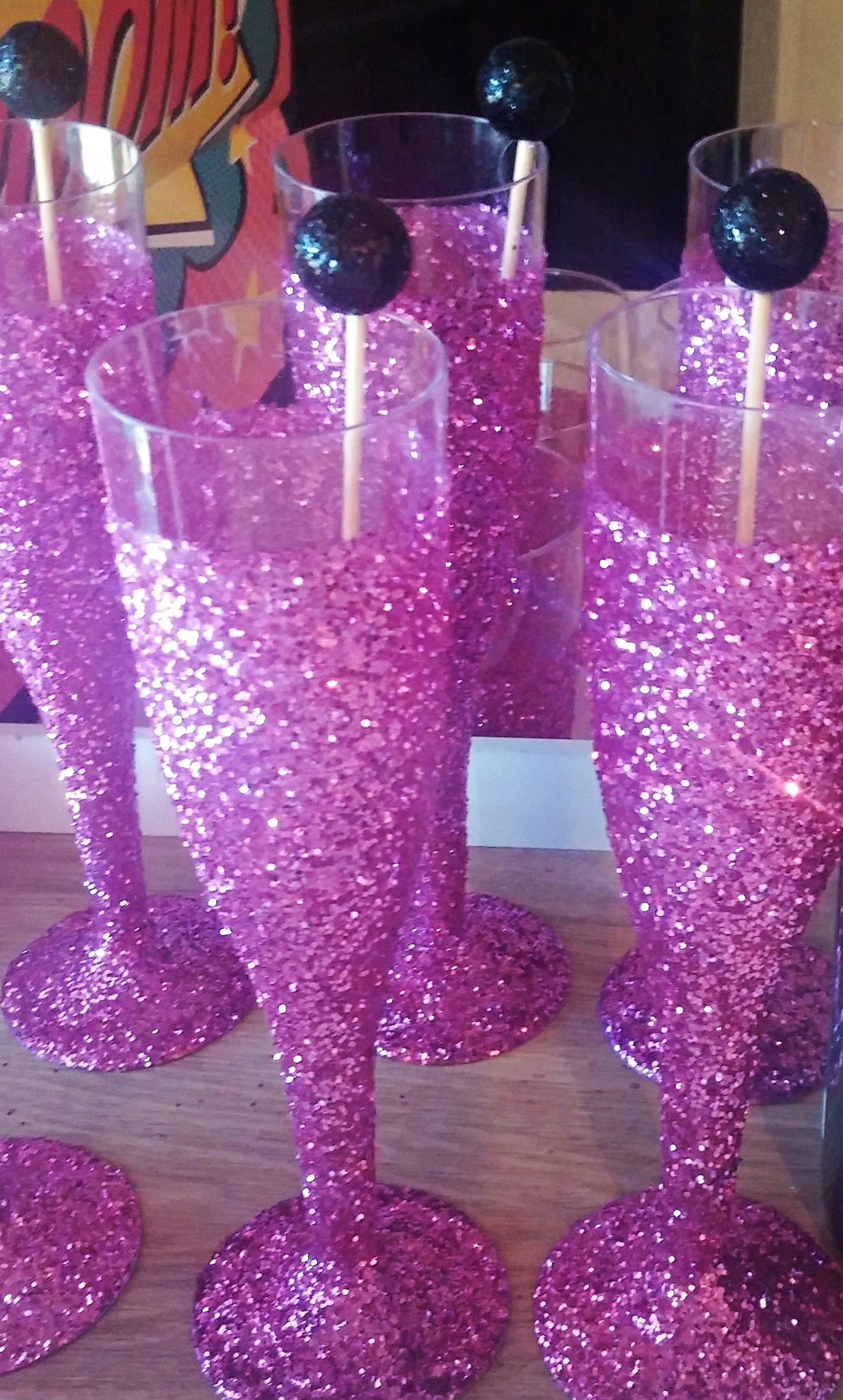 Dark Pink Glitter Champagne Flutes