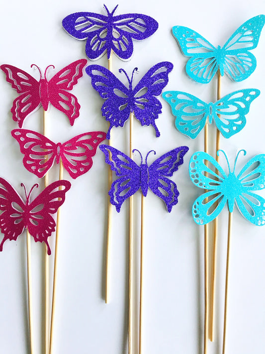 glitter butterfly drink stirrers