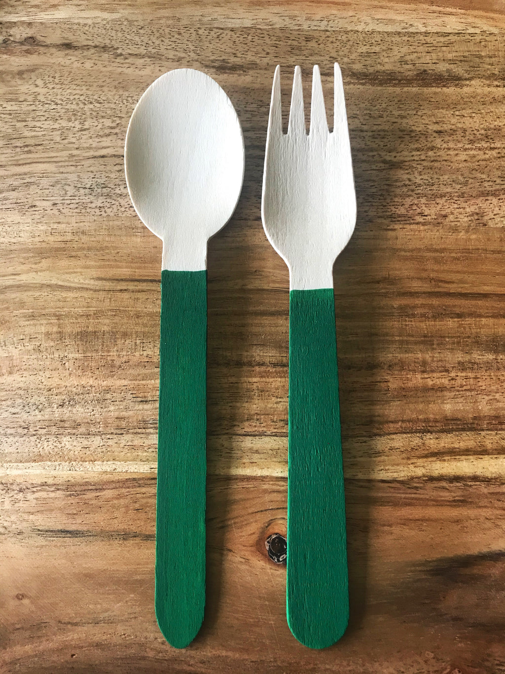 Green Forks and Spoons | Wooden Painted Forks and Spoons