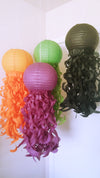 Halloween paper lanterns, orange paper lanterns, plum paper lanterns, black paper lanterns, lime paper lantern