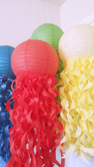 Red, Blue, Green and yellow paper jellyfish lanterns