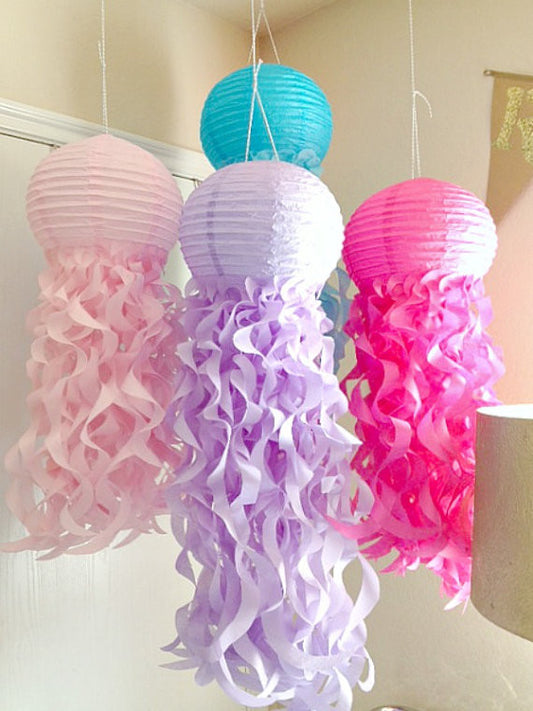 Jellyfish paper lanterns in light pink, hot pink lanterns