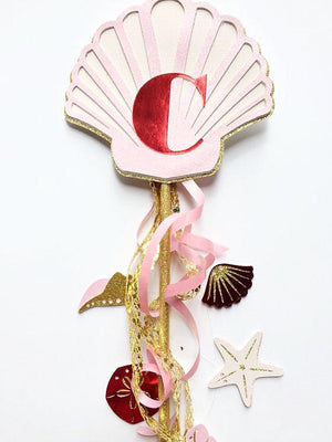 Personalized seashell mermaid gold glitter red and pink wand