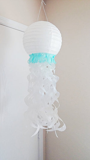 White Jellyfish Lantern-Aqua Fringe