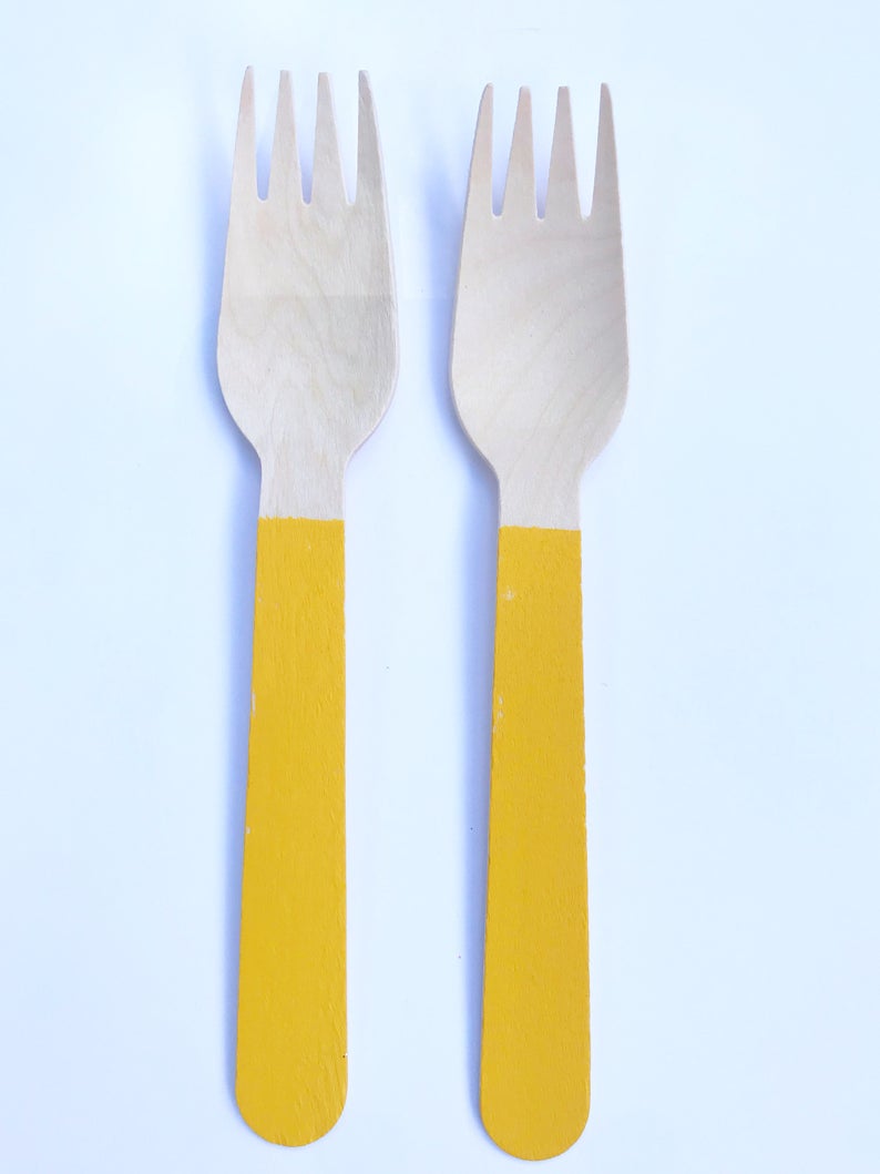 yellow hand painted forks