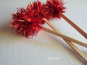 red tinsel cupcake toppers
