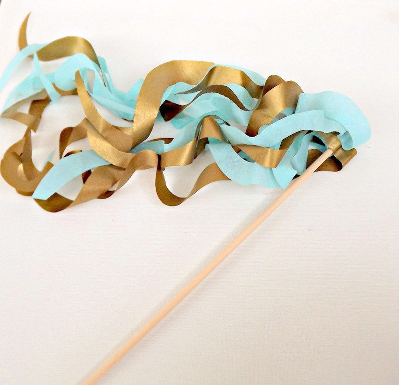 Paper Wand Streamers-Aqua & Metallic Gold
