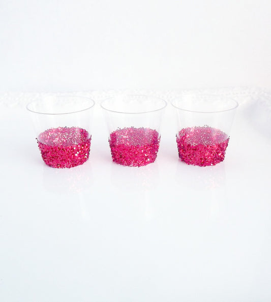 Red glitter plastic shot glasses