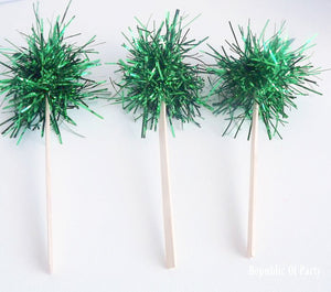 green tinsel cupcake toppers