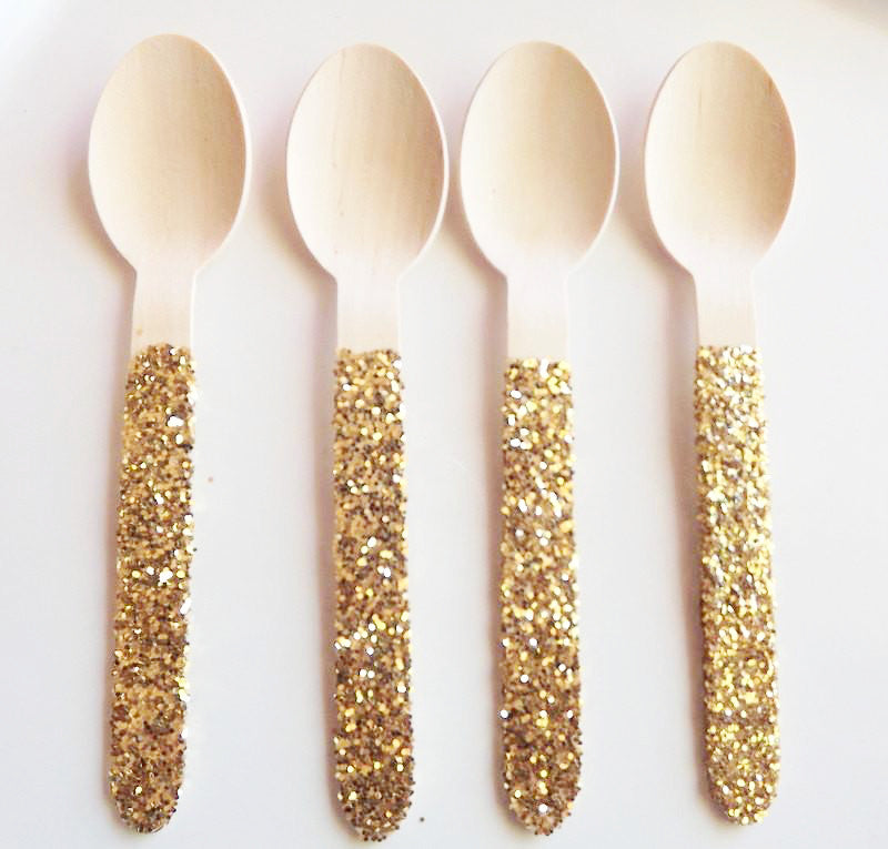 Gold glitter wooden spoons