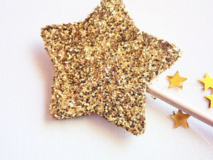 Gold star wooden fairy wand in gold glitter