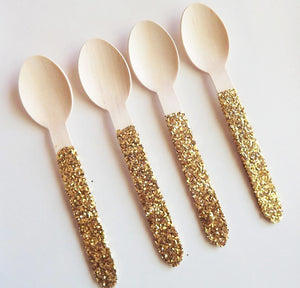 gold glitter wooden spoon set