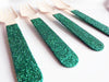 green glitter wooden biodegradable forks