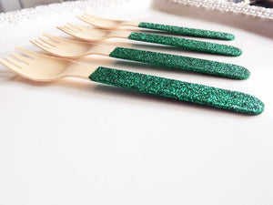 green glitter forks