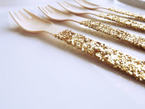 gold glitter wooden earth friendly forks