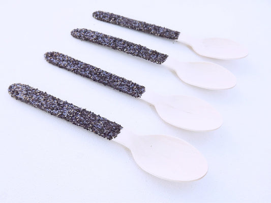 black glitter wooden spoons