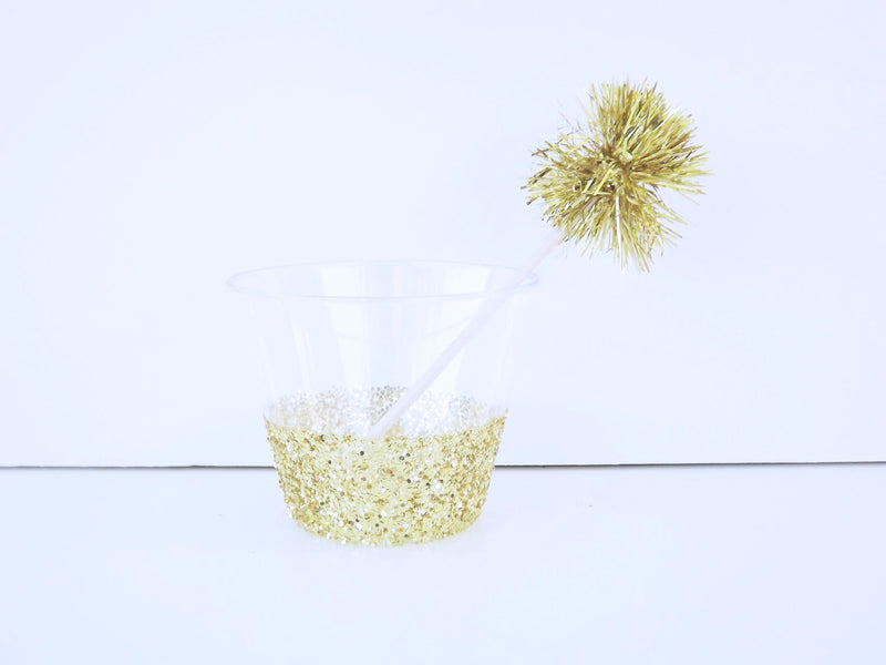 Gold glitter plastic cocktail cups