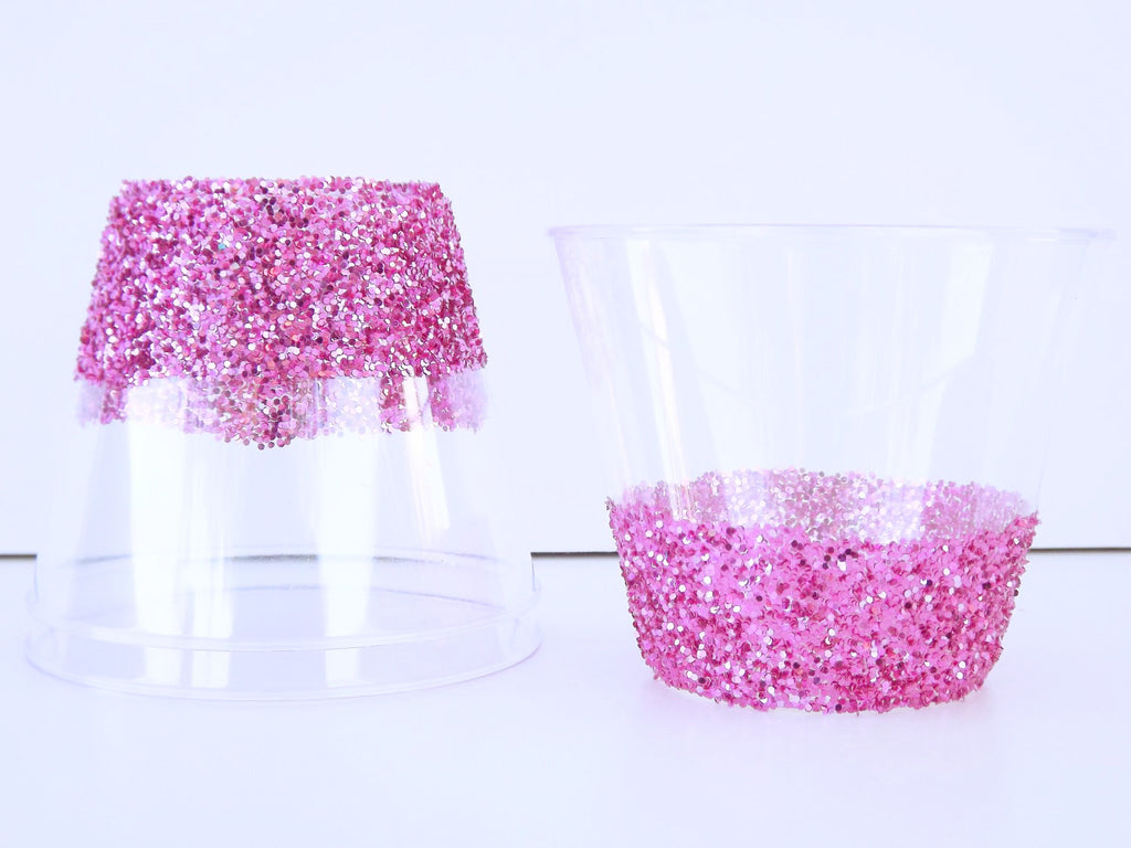 hot pink glitter plastic cups