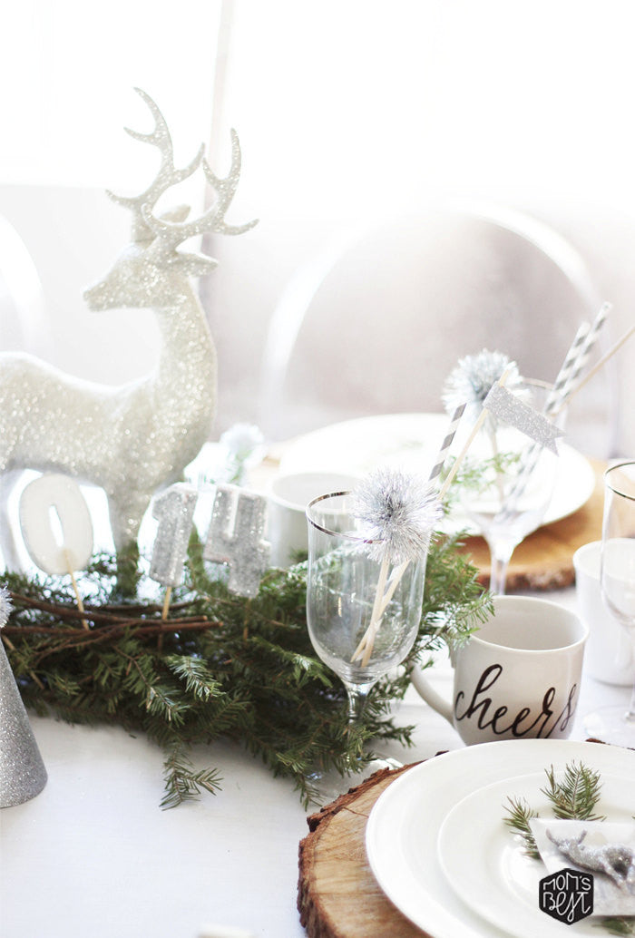 Dinner table set up using silver tinsel drink stirrers by Republic Of Party